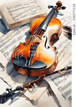 vatercolor style violin isolated. Painted violin vatercolor style violin isolated. Painted violin 106577238