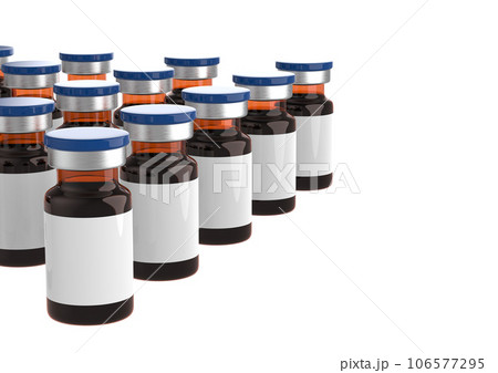 Medicine bottles for injection. Medical Glass vials, liquid solution for infusion on a white background 106577295