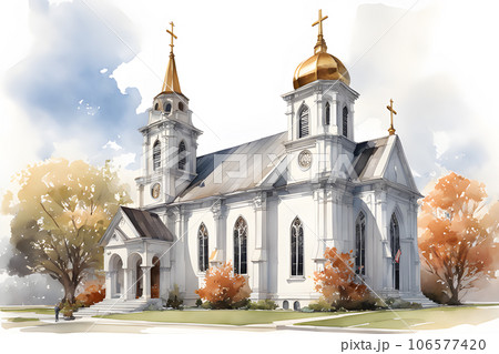 church highly detailed uhd drawing pen and ink 106577420