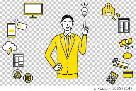 Male tax accountant solving final tax return, tax payment and e-Tax icons Male tax accountant solving final tax return, tax payment and e-Tax icons 106578147