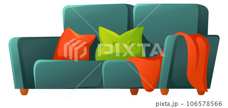 Sofa cartoon icon. Couch with color cushions. Soft seat Sofa cartoon icon. Couch with color cushions. Soft seat 106578566
