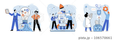 Team solving complex problems. Teamwork vector illustration metaphor. Business invest energy sources Brain activity abstract concept Combining parts to achieve a result Coworkers characters Coworkers 106578661