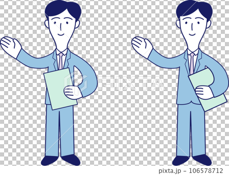 Illustration of a male office worker who guides customers Illustration of a male office worker who guides customers 106578712