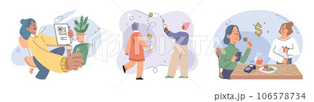 Cashless payment. Vector illustration. Touchless payment methods are especially useful in situations where hygiene is important Retailers are increasingly adopting contactless payment systems to cater 106578734