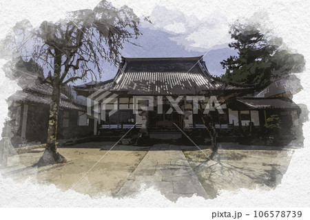 水彩画風　若桜宿　龍徳寺　本堂　鳥取県八頭郡若桜町 106578739
