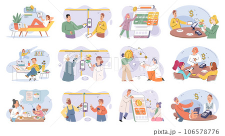 Cashless payment. Vector illustration. Online shopping platforms often offer various cashless payment options to choose from With mobile cashless payments, you cpay for purchases 106578776