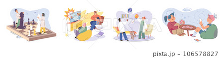 Game together. Family fun. Friendship time. Vector illustration. Family game nights allow everyone to unwind and enjoy each others company Board games ignite sense of enthusiasm and curiosity in 106578827