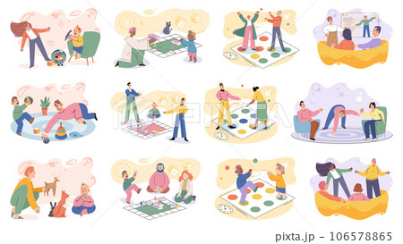 Game together. Family fun. Friendship time. Vector illustration. The spirit of friendship shines bright when playing games together Happy fun activities like playing games strengthen bond among Game together. Family fun. Friendship time. Vector illustration. The spirit of friendship shines bright when playing games together Happy fun activities like playing games strengthen bond among 106578865