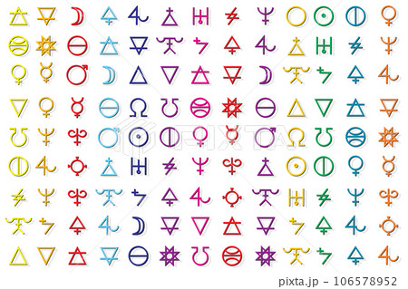 Illustration line color of the alchemy symbol with soft shadow pattern on white background. Illustration line color of the alchemy symbol with soft shadow pattern on white background. 106578952