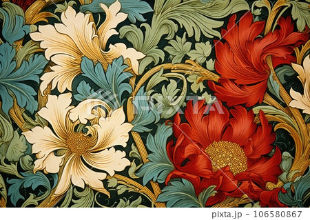 Samples of the Victorian era . Fantastic plant patterns in natural shades 106580867