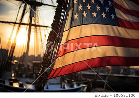 The ship of Christopher Columbus sails on the sea. The concept of celebrating the Day of Indigenous Peoples The ship of Christopher Columbus sails on the sea. The concept of celebrating the Day of Indigenous Peoples 106581100