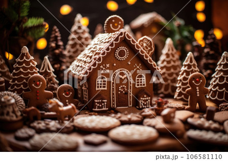 Gingerbread Christmas cakes in the form of houses 106581110