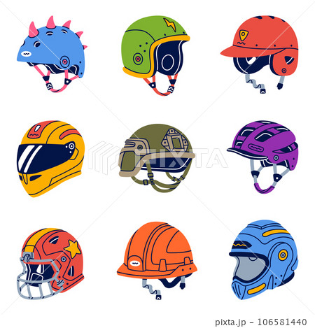 Different Helmet as Gear for Head Protection Vector Set 106581440