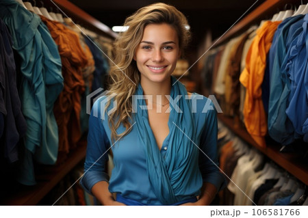 A woman in a clothing store A woman in a clothing store 106581766