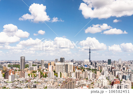 【東京都】真夏の青空と大都市の住宅街 106582451