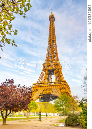 Sunny morning in the park at Eiffel Tower, Paris, France 106582865