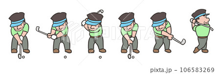 ゴルフスイング前方、連続写真風のイラストセット ゴルフスイング前方、連続写真風のイラストセット 106583269