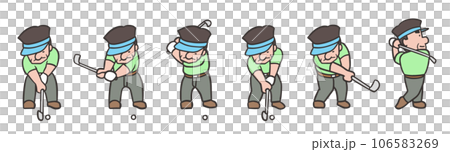 ゴルフスイング前方、連続写真風のイラストセット ゴルフスイング前方、連続写真風のイラストセット 106583269