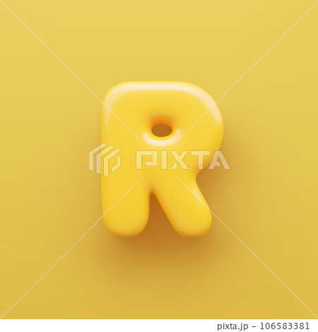 3D Yellow letter R with a glossy surface on a yellow background . 106583381