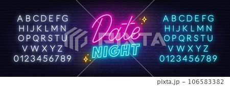 Date Night neon sign on brick wall background. 106583382