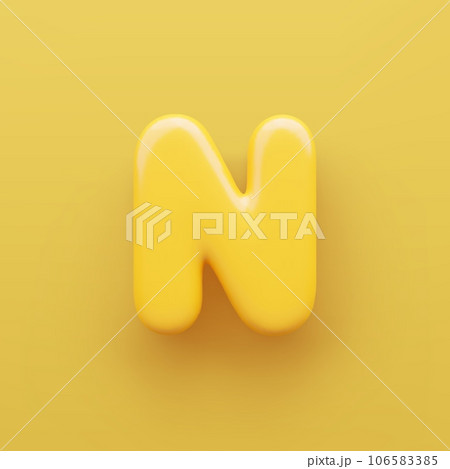 3D Yellow letter N with a glossy surface on a yellow background . 106583385
