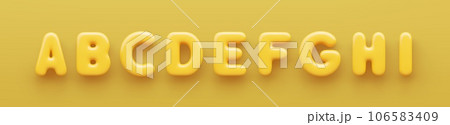 3D Yellow uppercase letters A, B, C, D, E, F, G, H and I a glossy surface on a yellow background . 3D Yellow uppercase letters A, B, C, D, E, F, G, H and I a glossy surface on a yellow background . 106583409