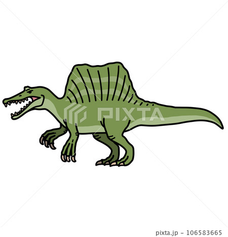 横向きのスピノサウルスのイラスト（主線あり）／恐竜・図鑑・かわいい素材 106583665