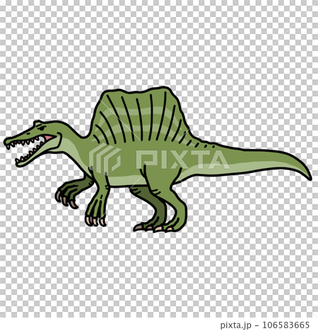 Illustration of a Spinosaurus in landscape orientation (with main lines) / Dinosaur, picture book, cute material 106583665