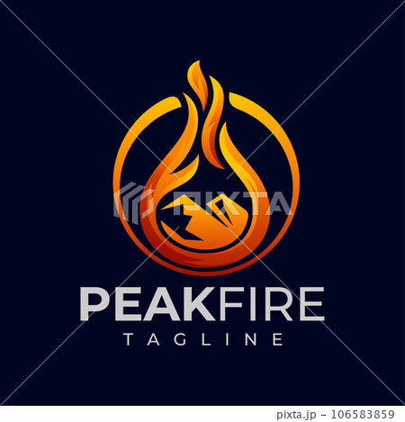 Modern volcano mountain peak fire flame logo design 106583859