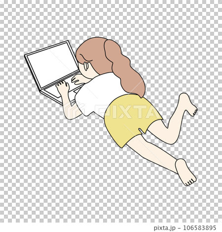 臉朝下趴在電腦上的女孩 臉朝下趴在電腦上的女孩 106583895