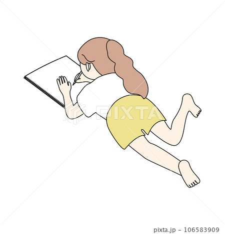 足を曲げてうつ伏せで落書きする女の子 106583909