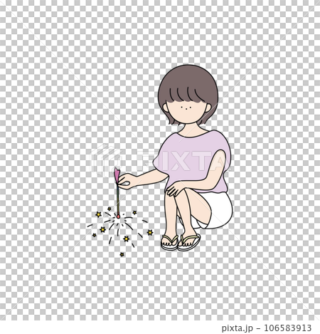 線香花火をする女の子 線香花火をする女の子 106583913