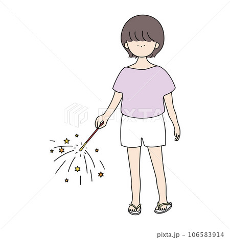 手持ち花火をする女の子 106583914