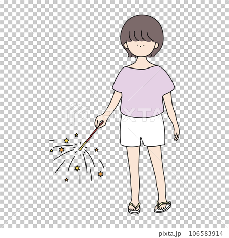 手持ち花火をする女の子 106583914