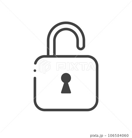 シンプルでかわいい鍵のかかっていない南京錠のアイコン - アンロック・セキュリティ解除のイメージ素材 シンプルでかわいい鍵のかかっていない南京錠のアイコン - アンロック・セキュリティ解除のイメージ素材 106584060