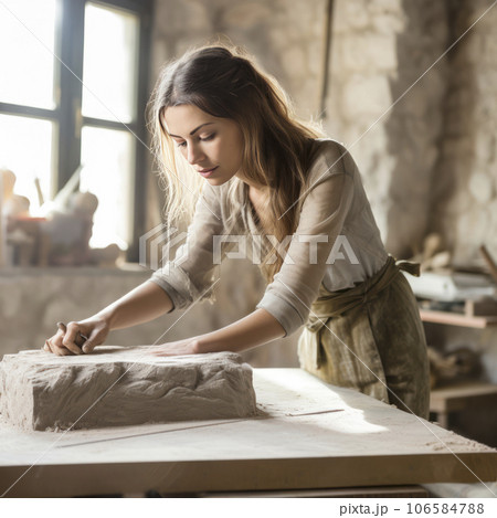 woman female scultor carvubg stibe ubti a statye - AI MidJourney 106584788