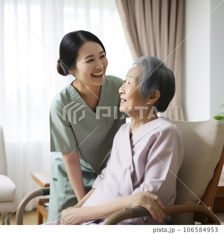 lifestyle photo nurse with elderly patient - AI MidJourney 106584953
