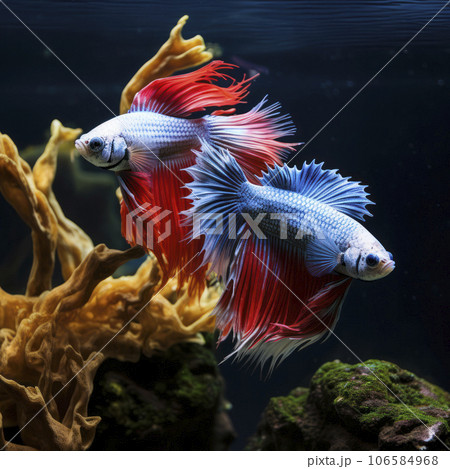 lifestyle photo siamese fighting fish in aquarium - AI MidJourney lifestyle photo siamese fighting fish in aquarium - AI MidJourney 106584968