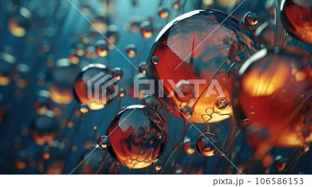 Glass texture with bubbles of amber color, cracks and scratches, semi transparent, glass illuminated from the back. High quality illustration 106586153