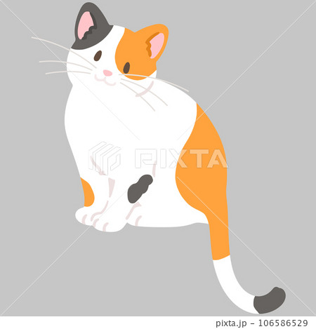 カメラ目線で座るシンプルで可愛い三毛猫のイラスト　主線なし 106586529
