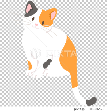 カメラ目線で座るシンプルで可愛い三毛猫のイラスト　主線なし 106586529