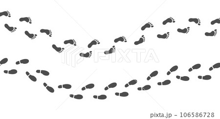 Footprint path icon set. Human shoes footstep. Walking way. Hiking silhouette. Foot step. Footmark sign. Navigation wave for mobile app, game, poster. Vector icon Illustration 106586728