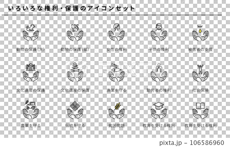 Simple icon set of various rights and protection, vector 106586960