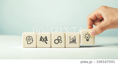 Assembled wooden cubes on the theme of business ideas 106587091