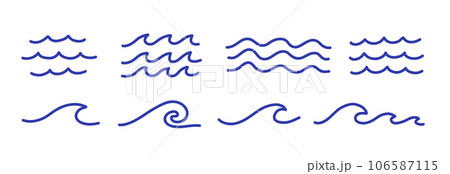 Set of line blue water waves icons. Simple line drawings isolated on white background. Set of line blue water waves icons. Simple line drawings isolated on white background. 106587115