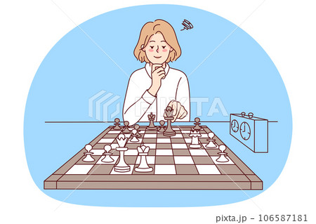 Clever girl playing chess 106587181
