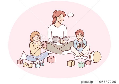 Mother relax with children at home Mother relax with children at home 106587206