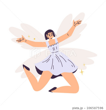 Beautiful Woman Fairy with Wings in Dress Fluttering Around Vector Illustration 106587596