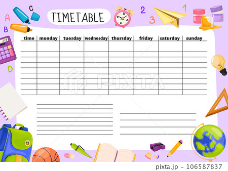 Kids daily school timetable for kids with school  106587837