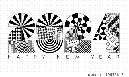 2024 modern geometric lettering New Year card. Memphis style typeface. 106588174